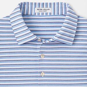Peter Millar Fairmont Performance Jersey Polo Shirt Striped White Blue NWT